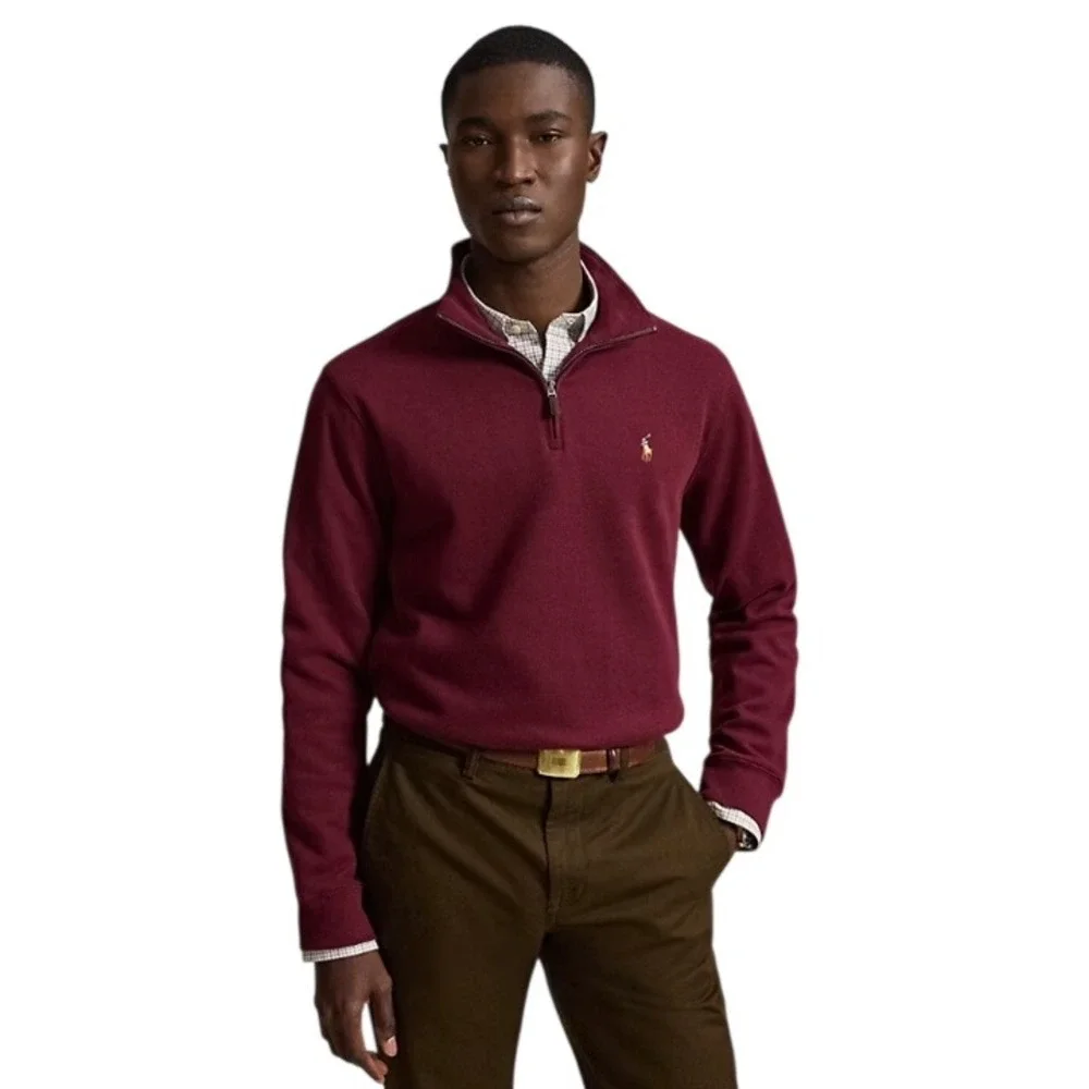 Polo Ralph Lauren Mens Small Estate Rib Quarter Zip Pullover Burgundy Maroon